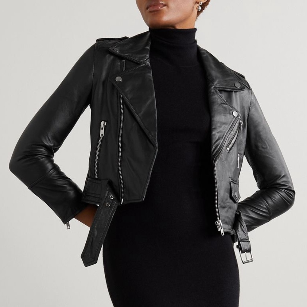 Deadwood Cropped Joan Recycled Leather Motorcycle Jacket 38/6